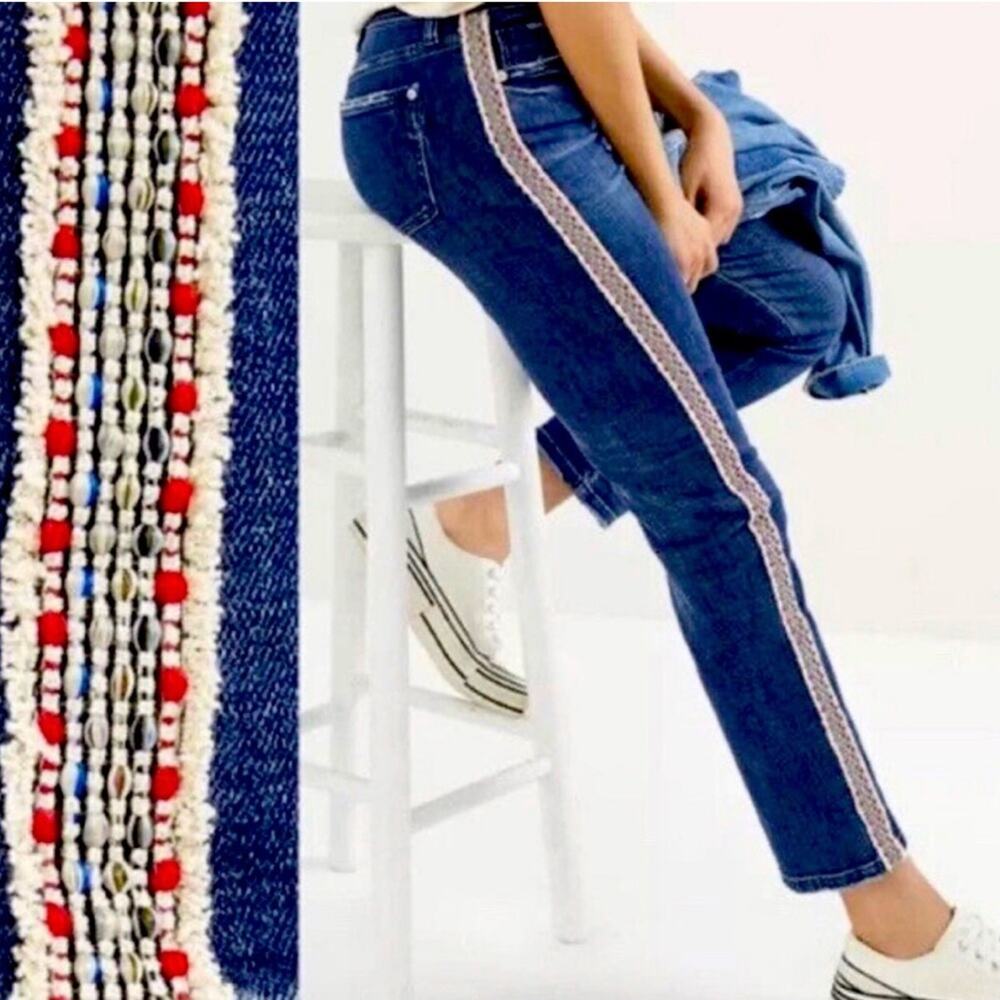 Anthropologie Pilcro Slim Boyfriend Jeans Women 28 Blue Good Ribbon Detail